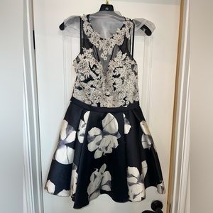 Black and White Floral Beaded Dress